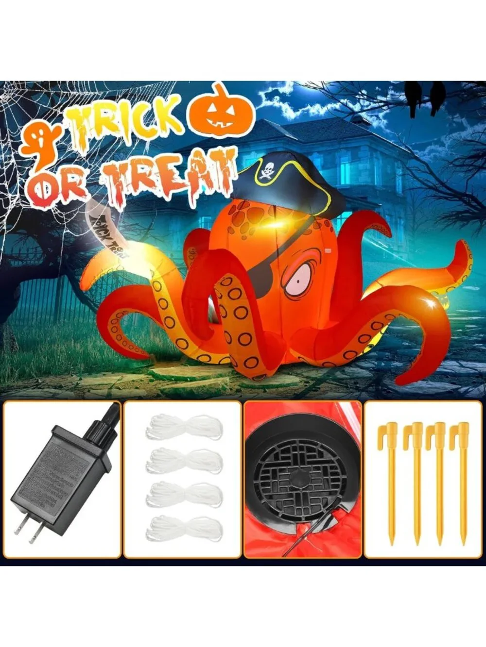 Giant 7.2 ft Lighted Halloween Inflatable Pirate Octopus for Outdoor Decor